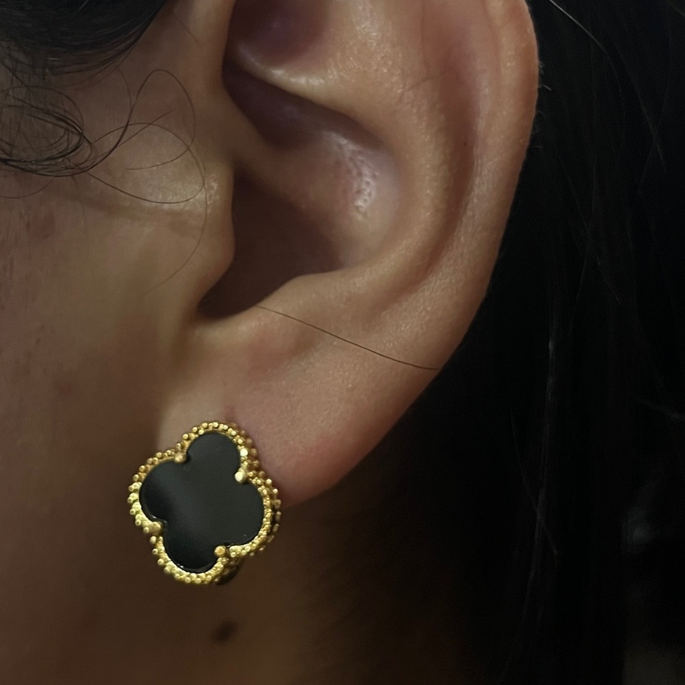 21K Gold Plated and Black Clover Earrings